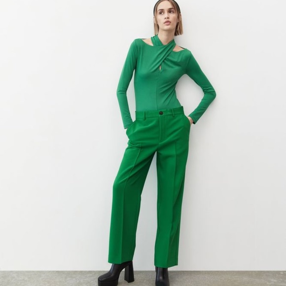 Zara Pants - ZARA Straight Leg Cropped Trousers Green BNWT